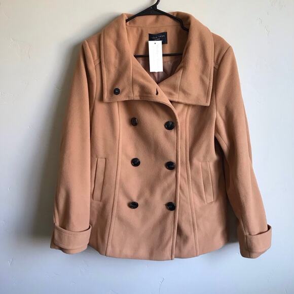 NWT Love Tree Camel Colored Double Breasted Pea Coat- Size Large - Picture 5 of 15